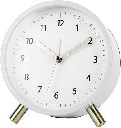 Silent Alarm Clock with Night Light and Backlight, White Metal Clock for Bedrooms and Travel V1188-MS-325-0007
