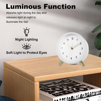 Silent Alarm Clock with Night Light and Backlight, White Metal Clock for Bedrooms and Travel V1188-MS-325-0007