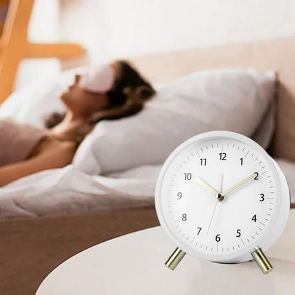 Silent Alarm Clock with Night Light and Backlight, White Metal Clock for Bedrooms and Travel V1188-MS-325-0007