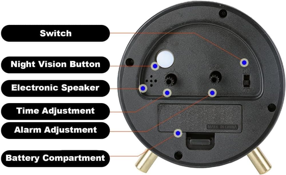 Silent Alarm Clock with Night Light and Backlight, White Metal Clock for Bedrooms and Travel V1188-MS-325-0007