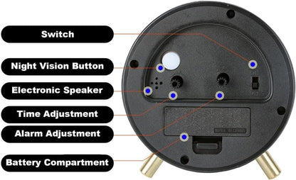 Silent Alarm Clock with Night Light and Backlight, White Metal Clock for Bedrooms and Travel V1188-MS-325-0007