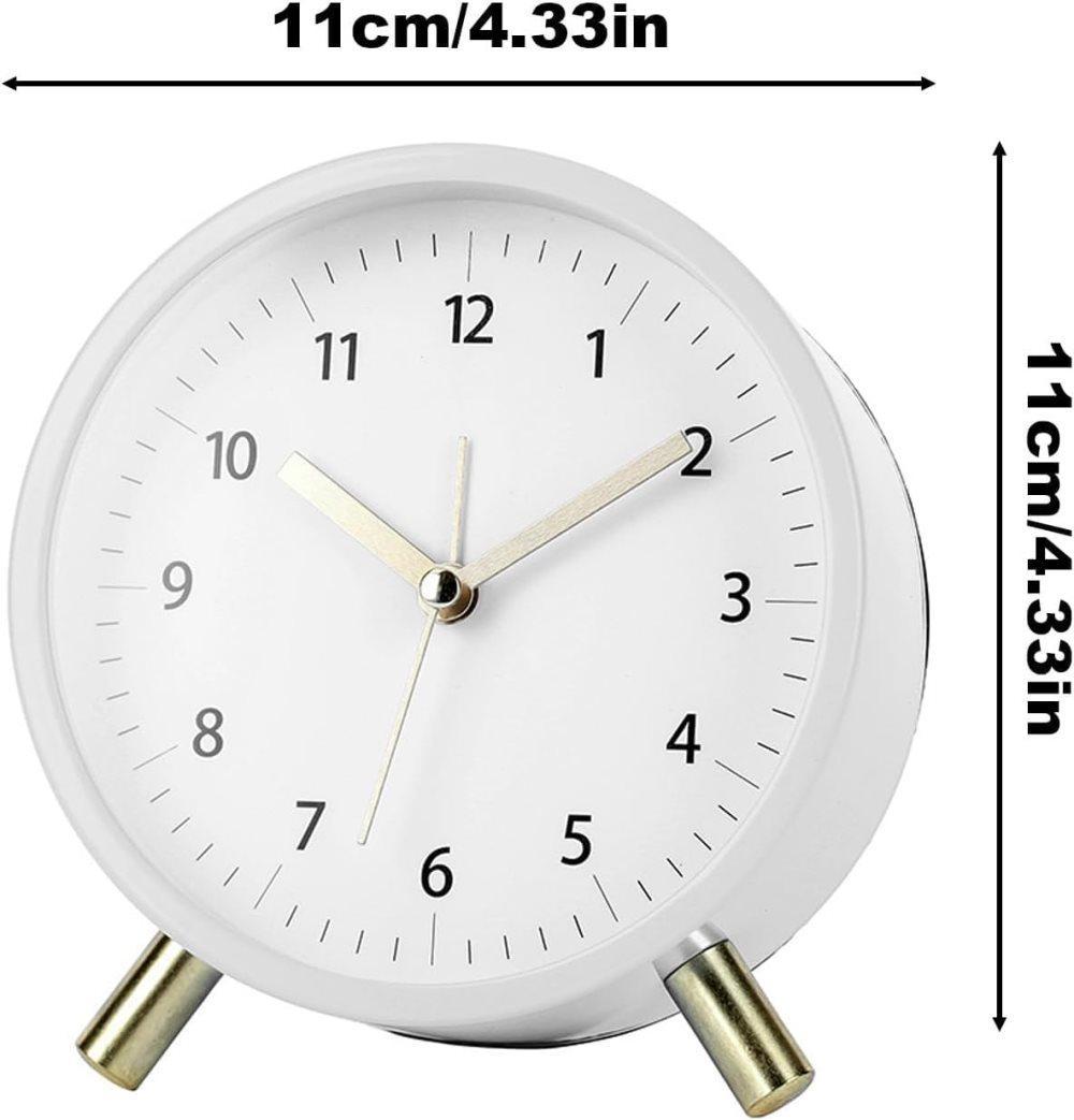 Silent Alarm Clock with Night Light and Backlight, White Metal Clock for Bedrooms and Travel V1188-MS-325-0007