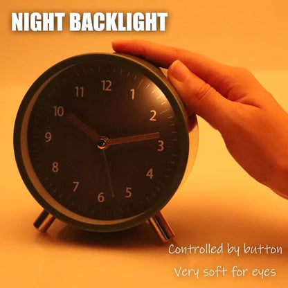 Silent Alarm Clock with Night Light and Backlight, Metal Clock for Bedrooms and Travel, Black V1188-MS-325-0009