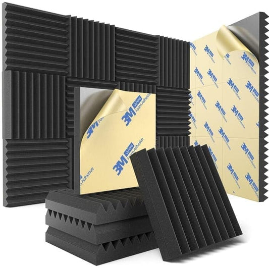 12 Self-Adhesive Acoustic Panels, 30x30x5cm, Black Sound-Absorbing Foam for Effective Sound Insulation V1188-MS-325-0017