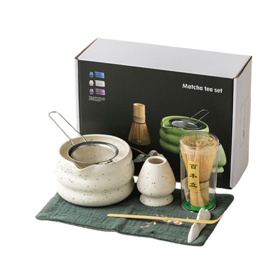7-Piece Ceramic Matcha Tea Set with Bowl Whisk and Accessories, White V1188-MS-325-0025