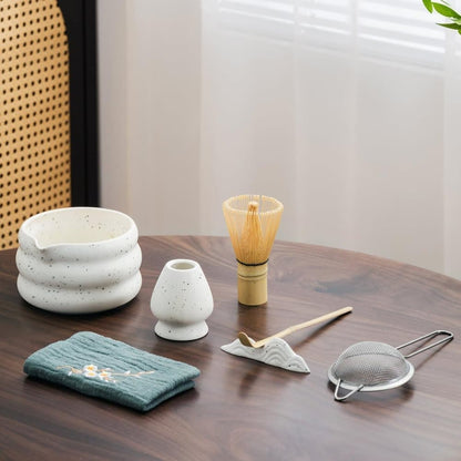 7-Piece Ceramic Matcha Tea Set with Bowl Whisk and Accessories, White V1188-MS-325-0025
