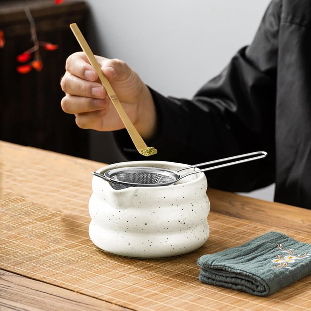 7-Piece Ceramic Matcha Tea Set with Bowl Whisk and Accessories, White V1188-MS-325-0025