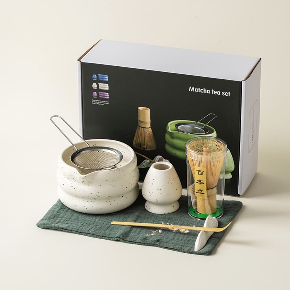7-Piece Ceramic Matcha Tea Set with Bowl Whisk and Accessories, White V1188-MS-325-0025