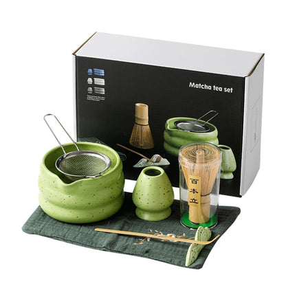 7-Piece Ceramic Matcha Tea Set with Bowl Whisk and Accessories, Green V1188-MS-325-0026