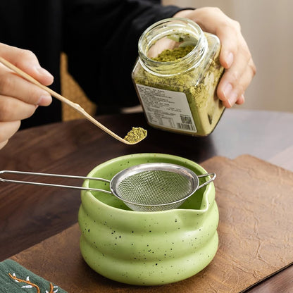 7-Piece Ceramic Matcha Tea Set with Bowl Whisk and Accessories, Green V1188-MS-325-0026