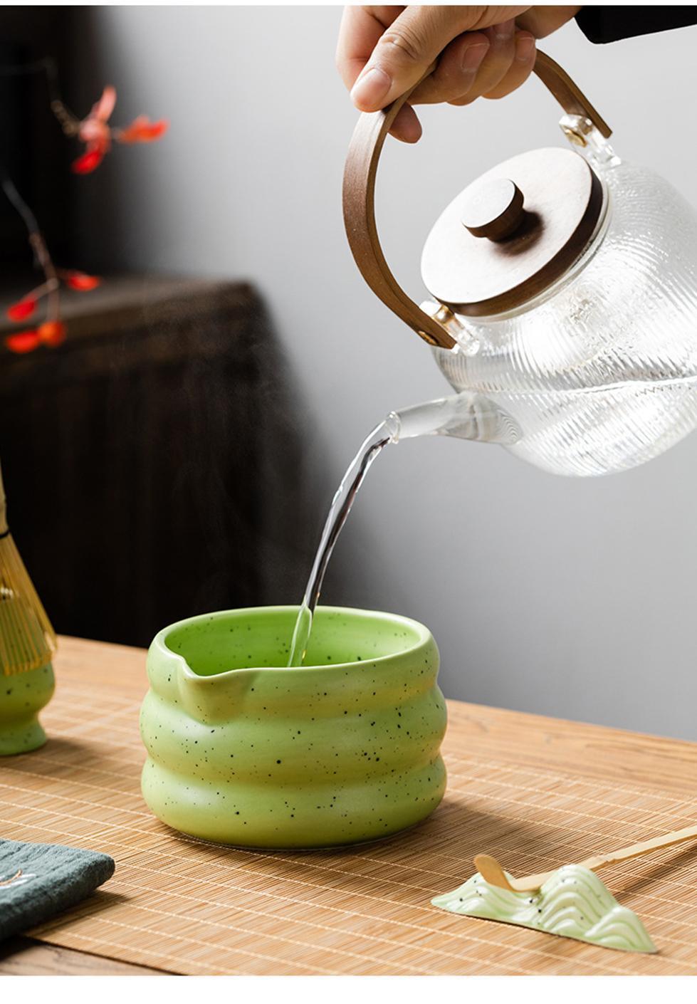 7-Piece Ceramic Matcha Tea Set with Bowl Whisk and Accessories, Green V1188-MS-325-0026