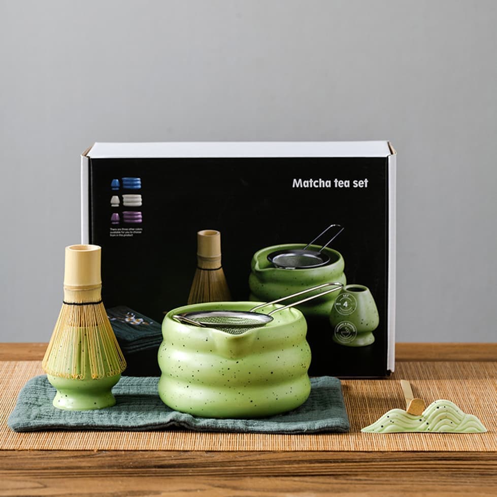 7-Piece Ceramic Matcha Tea Set with Bowl Whisk and Accessories, Green V1188-MS-325-0026