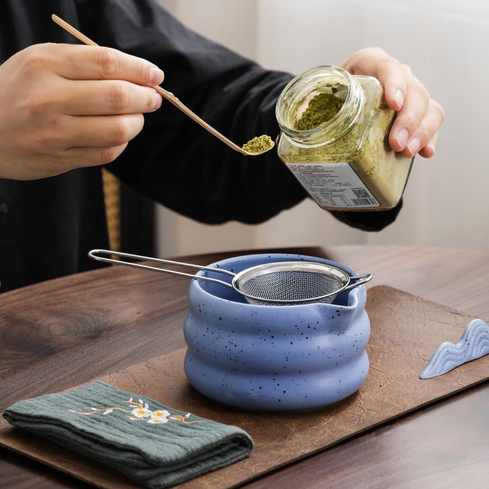 7-Piece Ceramic Matcha Tea Set with Bowl Whisk and Accessories, Blue V1188-MS-325-0027
