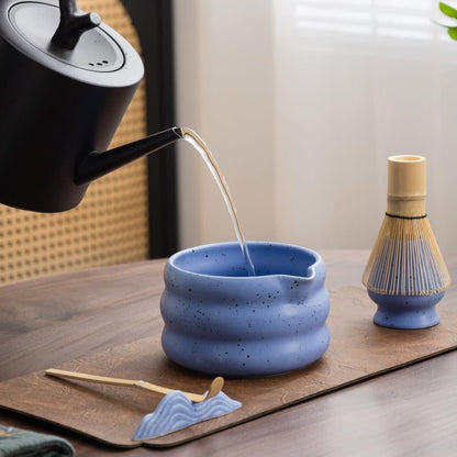 7-Piece Ceramic Matcha Tea Set with Bowl Whisk and Accessories, Blue V1188-MS-325-0027