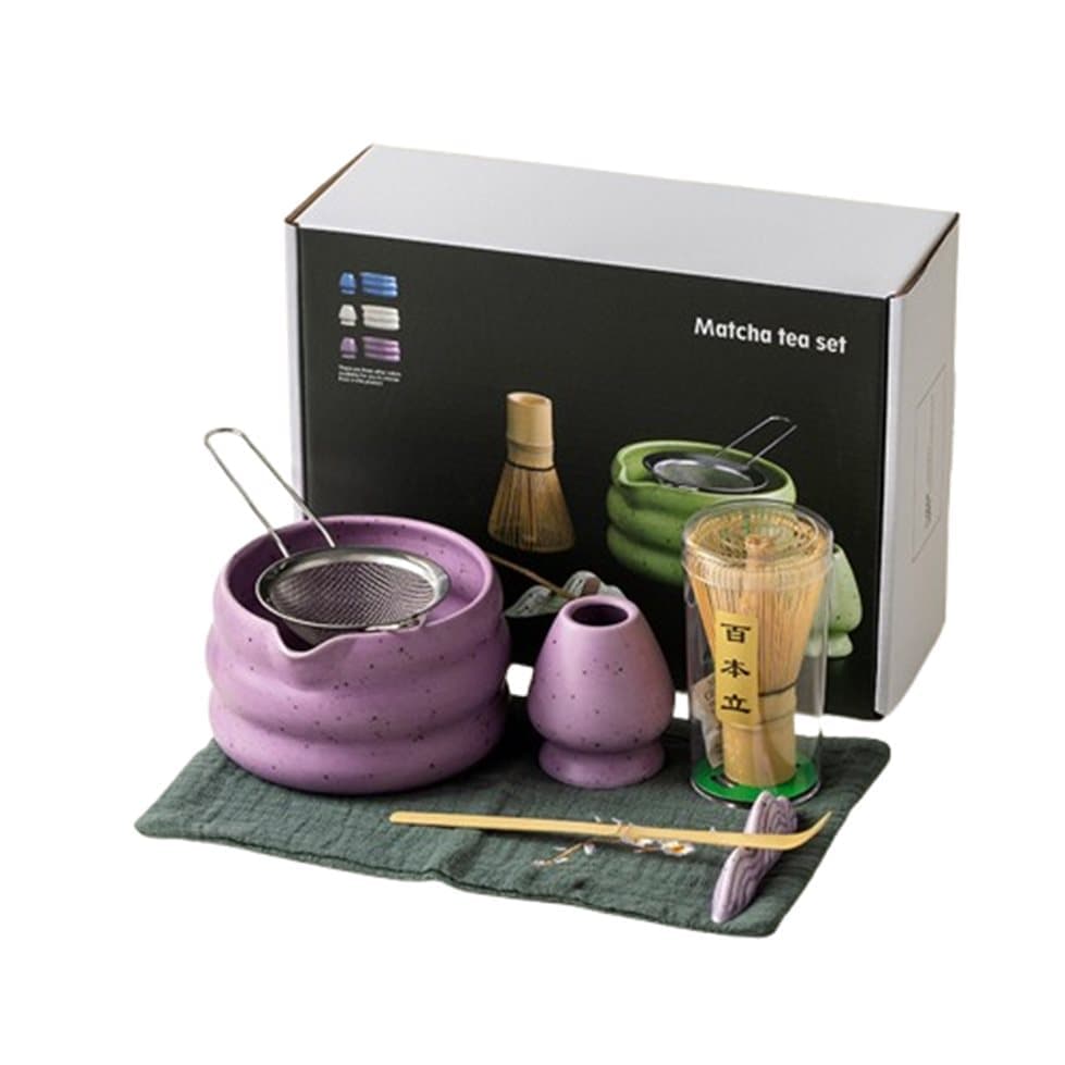 7-Piece Ceramic Matcha Tea Set with Bowl Whisk and Accessories, Purple V1188-MS-325-0028