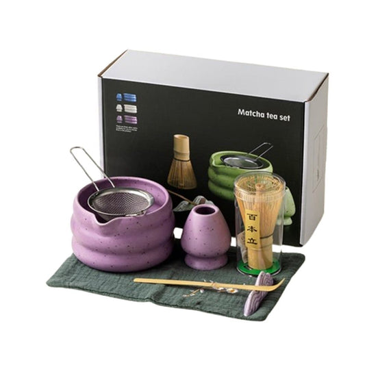 7-Piece Ceramic Matcha Tea Set with Bowl Whisk and Accessories, Purple V1188-MS-325-0028