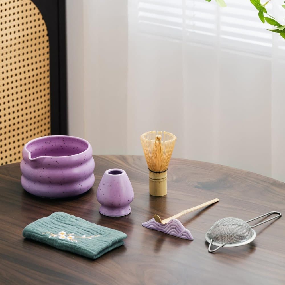 7-Piece Ceramic Matcha Tea Set with Bowl Whisk and Accessories, Purple V1188-MS-325-0028