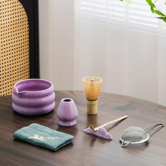 7-Piece Ceramic Matcha Tea Set with Bowl Whisk and Accessories, Purple V1188-MS-325-0028