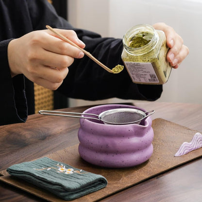 7-Piece Ceramic Matcha Tea Set with Bowl Whisk and Accessories, Purple V1188-MS-325-0028