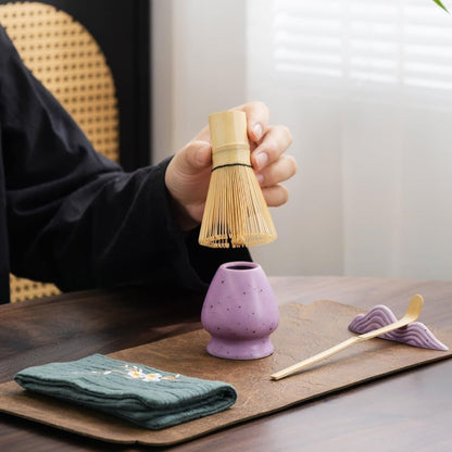 7-Piece Ceramic Matcha Tea Set with Bowl Whisk and Accessories, Purple V1188-MS-325-0028