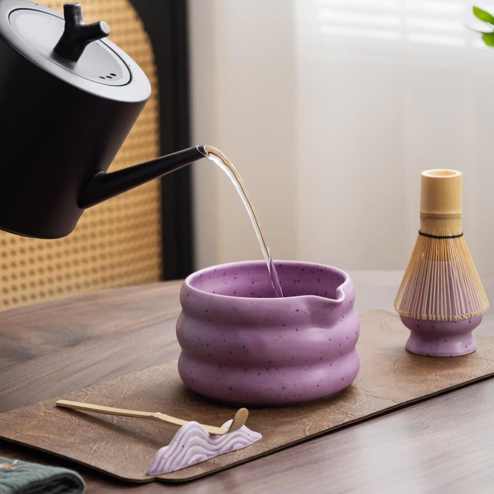 7-Piece Ceramic Matcha Tea Set with Bowl Whisk and Accessories, Purple V1188-MS-325-0028