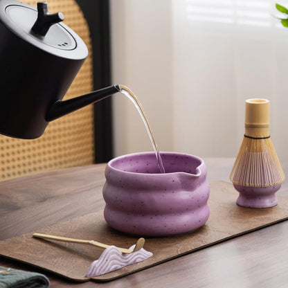 7-Piece Ceramic Matcha Tea Set with Bowl Whisk and Accessories, Purple V1188-MS-325-0028
