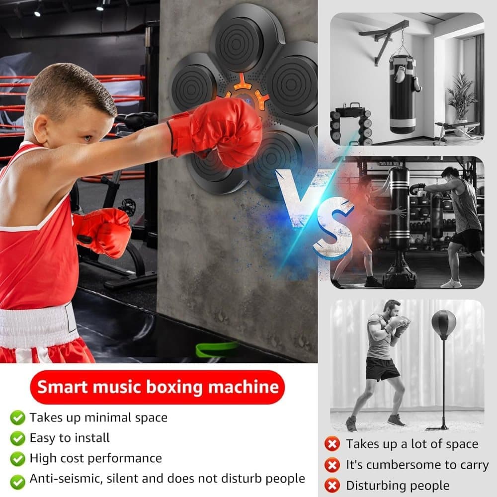 Smart Electric Boxing Trainer with Speaker, Black, Compatible with Smart Music Boxing Machine(Children) V1188-MS-325-0029