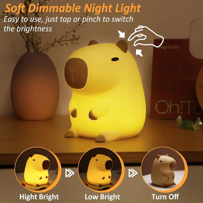 Capybara Night Light Soft Animal Shaped LED Lamp Dimmable with Timer Rechargeable for Kids Room, Portable V1188-MS-325-0034