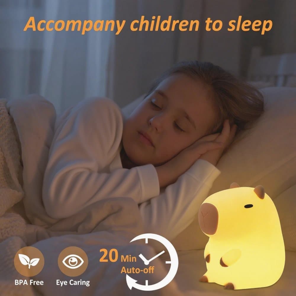 Capybara Night Light Soft Animal Shaped LED Lamp Dimmable with Timer Rechargeable for Kids Room, Portable V1188-MS-325-0034
