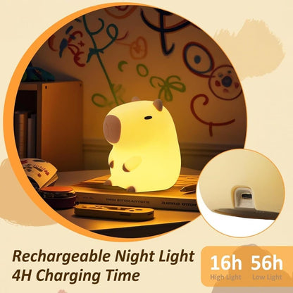 Capybara Night Light Soft Animal Shaped LED Lamp Dimmable with Timer Rechargeable for Kids Room, Portable V1188-MS-325-0034