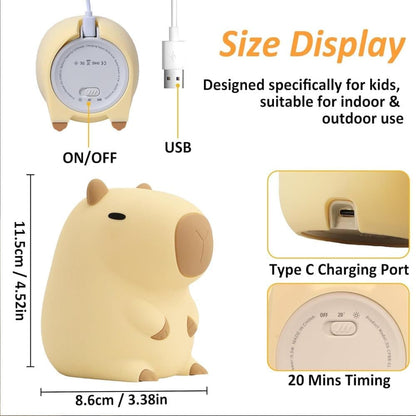 Capybara Night Light Soft Animal Shaped LED Lamp Dimmable with Timer Rechargeable for Kids Room, Portable V1188-MS-325-0034