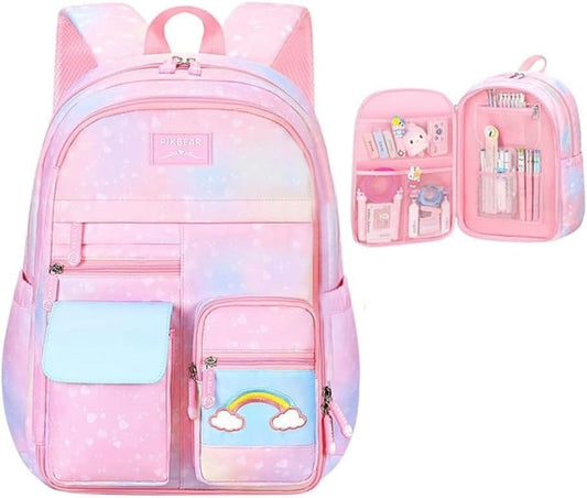 Pink Kawaii Waterproof School Backpack for Girls with Reflective Strap, Children and Teenage Backpack V1188-MS-325-0037