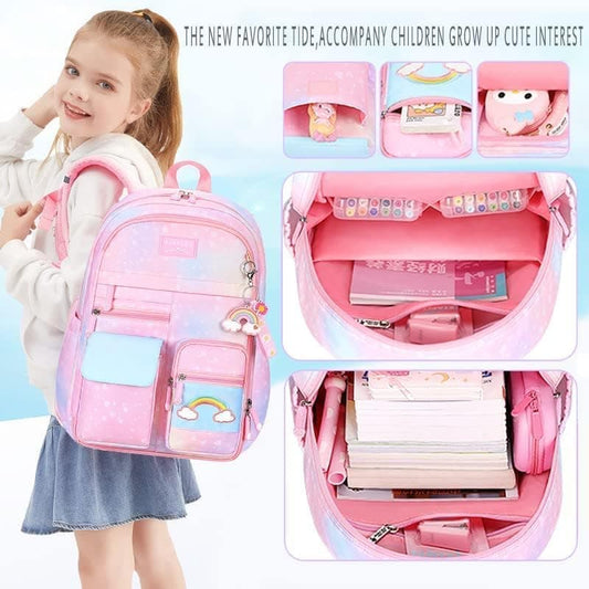 Pink Kawaii Waterproof School Backpack for Girls with Reflective Strap, Children and Teenage Backpack V1188-MS-325-0037