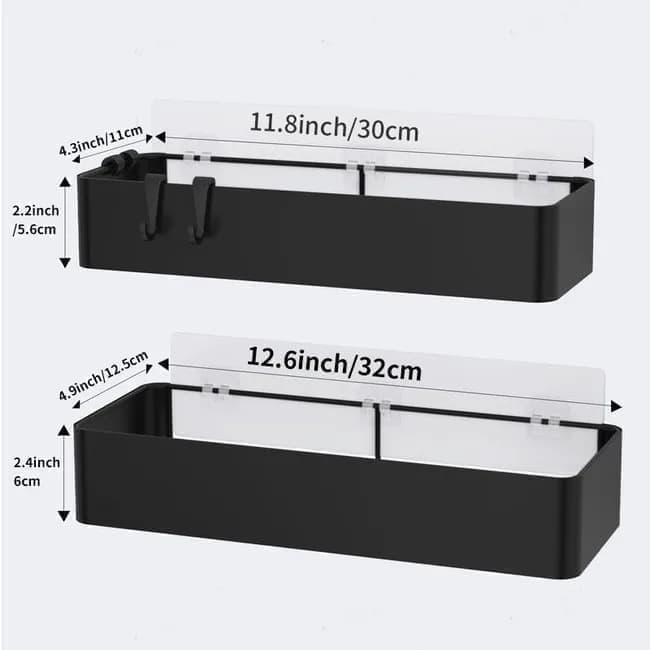 2-Pack Stainless Steel Shower Shelf, Drill-Free Bathroom Storage for Shampoo, 12x4x6 Inches V1188-MS-325-0042