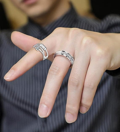 4 pcs Anti-Stress Ring with Rotating Beads, Silver, Compatible with Fidget Spinner Rings V1188-MS-325-0044