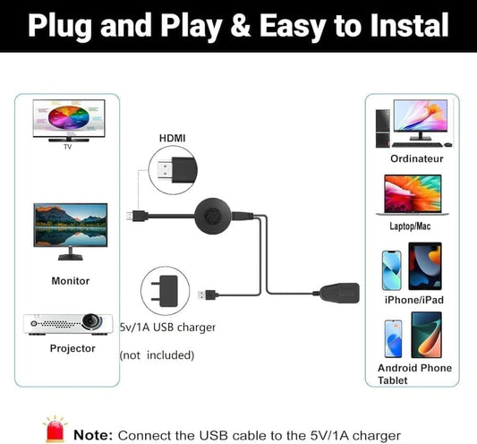 Wireless HDMI Dongle 1080p Media Streamer, Black, Compatible with Home Theater TV and Projector V1188-MS-325-0045