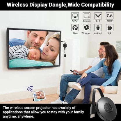 Wireless HDMI Dongle 1080p Media Streamer, Black, Compatible with Home Theater TV and Projector V1188-MS-325-0045