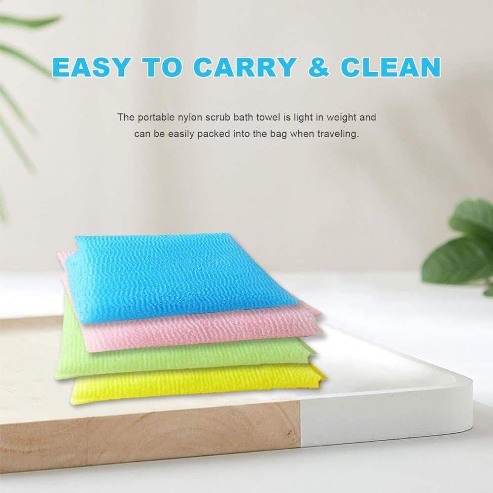 4pcs Multicolor Nylon Japanese Exfoliating Shower Scrub Washcloth Towel, Soft Body Cleaning Sponges V1188-MS-325-0048