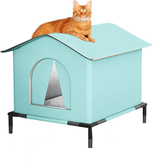 1 Pack Waterproof Insulated Outdoor Cat House for Homeless Cats and Small Animals, 33 x 33 x 33cm Blue V1188-MS-325-0056
