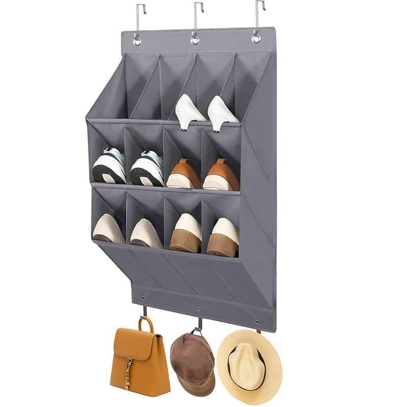 Wall-mounted Shoe and Hat Rack with Hooks, Multi-functional Storage for Door Hanging, Gray V1188-MS-325-0060