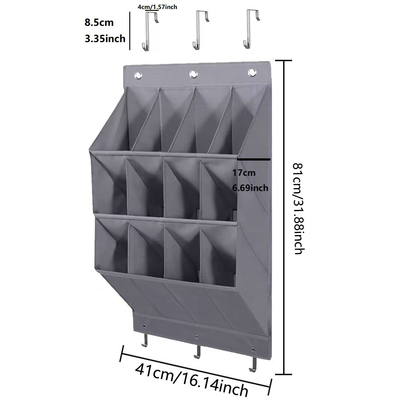 Wall-mounted Shoe and Hat Rack with Hooks, Multi-functional Storage for Door Hanging, Gray V1188-MS-325-0060