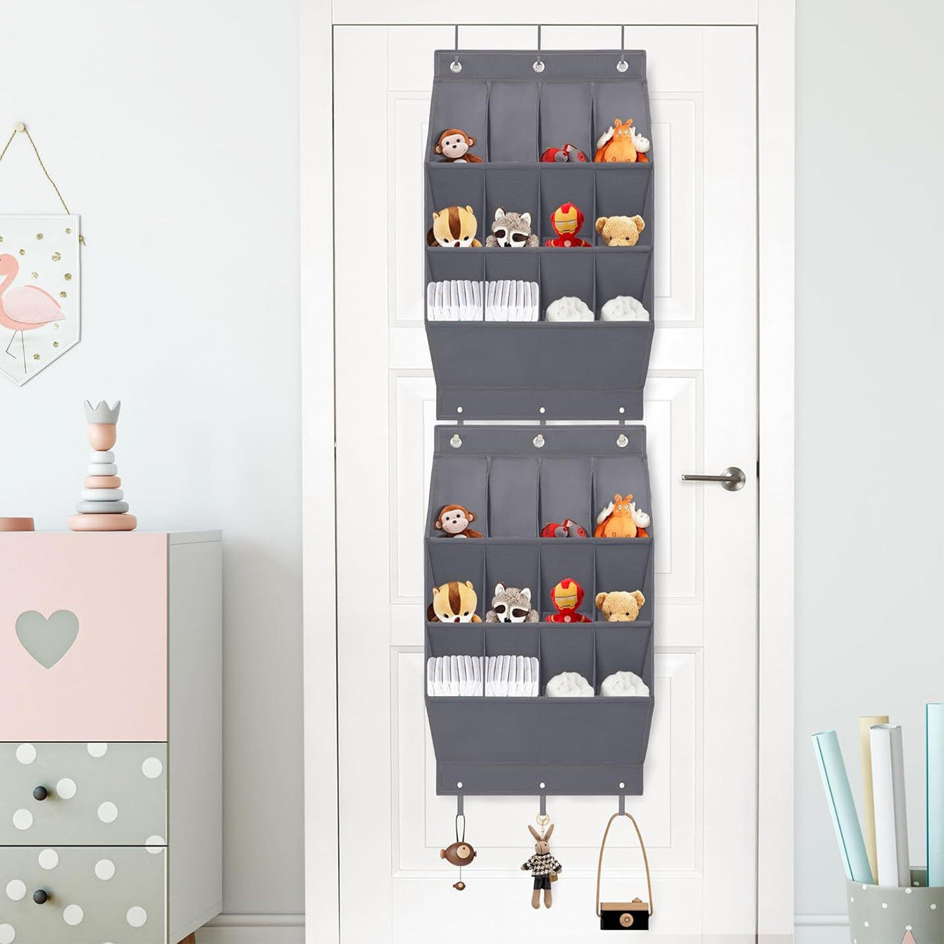 Wall-mounted Shoe and Hat Rack with Hooks, Multi-functional Storage for Door Hanging, Gray V1188-MS-325-0060