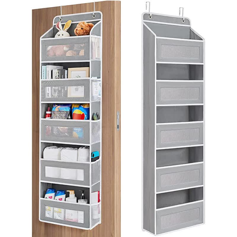 1 piece Wall-mounted Doll Rack with Hooks, Multi-functional Storage Rack for Door, Gray V1188-MS-325-0062