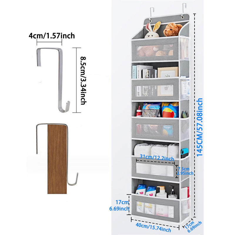 Wall-mounted Doll Rack with Hooks, Multi-functional Storage for Door Hanging, Black V1188-MS-325-0063