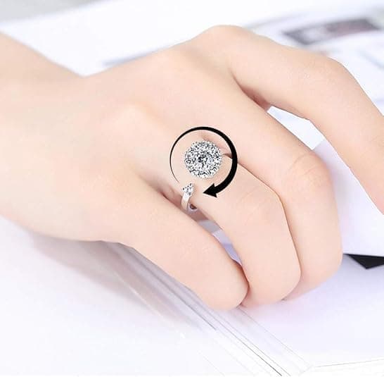 6-Pack Adjustable Antistress Ring with Rotating Beads, Silver V1188-MS-325-0065