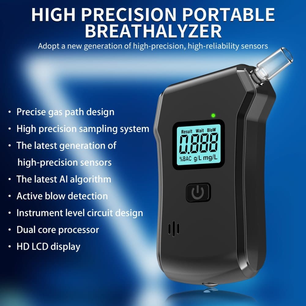 Portable Breathalyzer Alcohol Tester with LCD Display, High-Precision Professional Analyzer V1188-MS-325-0066
