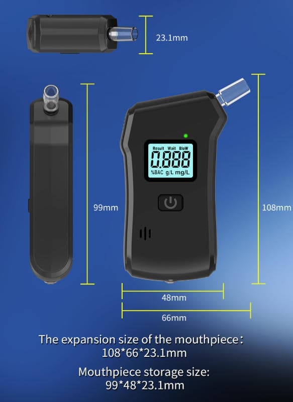Portable Breathalyzer Alcohol Tester with LCD Display, High-Precision Professional Analyzer V1188-MS-325-0066