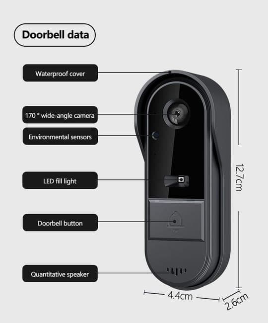 Smart Wireless Video Doorbell with Camera HD Resolution Two-Way Communication Infrared Night Vision Cloud V1188-MS-325-0067