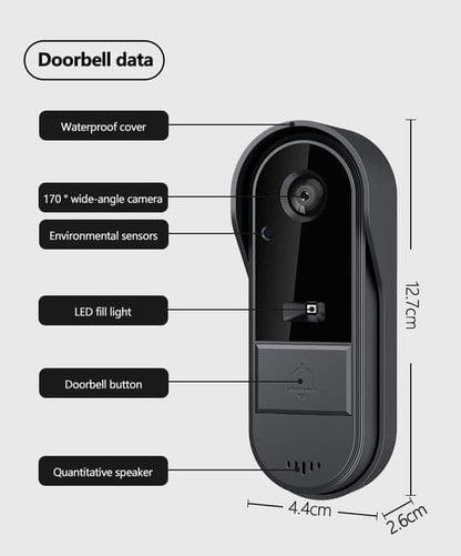 Smart Wireless Video Doorbell with Camera HD Resolution Two-Way Communication Infrared Night Vision Cloud V1188-MS-325-0067
