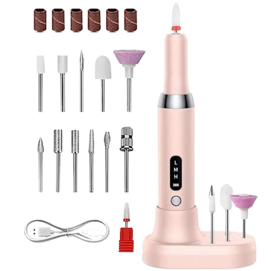 Electric Nail File Rechargeable with 12 Grinding Heads, Adjustable Speed 15000RPM, Pink V1188-MS-325-0070